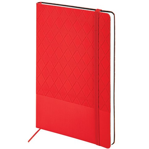 Блокнот А5 138x213 мм, BRAUBERG "Tissage", под кожу, 80 л., резинка, клетка, красный, 116603 116603
