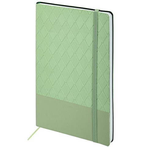 Блокнот А5 138x213 мм, BRAUBERG "Tissage", под кожу, 80 л., резинка, клетка, оливковый, 116602 116602