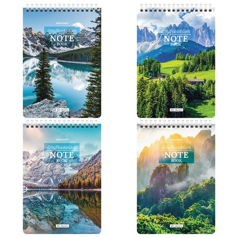 Блокнот А5 (146х206 мм), 60 л., гребень, картон, жесткая подложка, клетка, BRAUBERG, "Горные пейзажи", 114367 114367