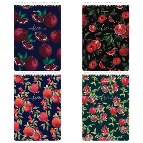 Блокнот А5 (146х206 мм), 60 л., гребень, картон, жесткая подложка, клетка, BRAUBERG, "Гранаты", 114366 114366