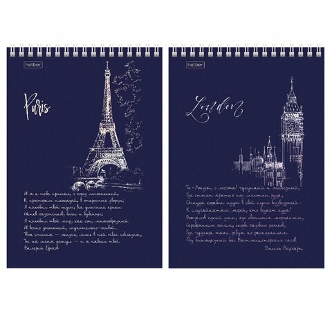 Блокнот А5 146х215 мм, 80 л., гребень, клетка, ламинация, 3D фольга, HATBER, "Блеск столиц", 80Б5лофВ1гр 114353