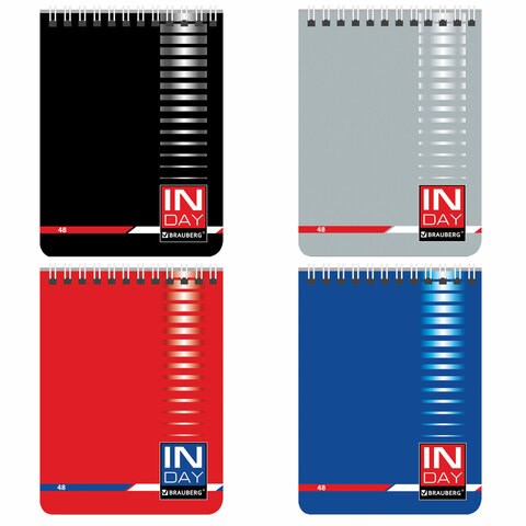 Блокнот МАЛЫЙ ФОРМАТ А6 108х146 мм, 48 л., гребень, мелованная картонная обложка, клетка, BRAUBERG, "INDAY", ассорти, 121721 121721