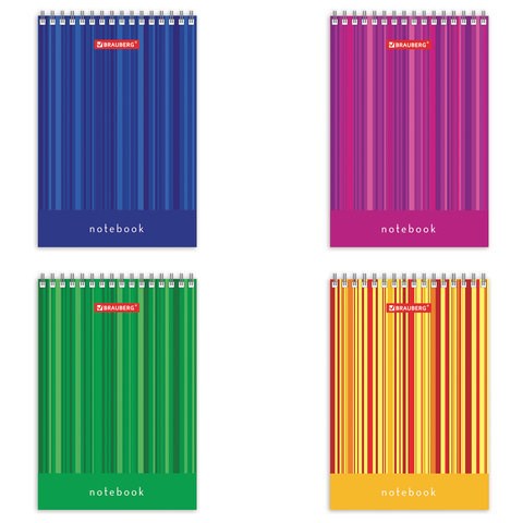 Блокнот МАЛЫЙ ФОРМАТ А6 97х145 мм, 40 л., гребень, картон, клетка, BRAUBERG, "Полоски", 129822 129822