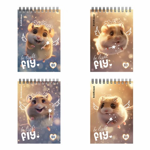 Блокнот МАЛЫЙ ФОРМАТ А6, 100х146 мм, 60 л., спираль, картон, клетка, ERICH KRAUSE, "Fluffy", 63382 117568