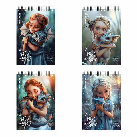 Блокнот МАЛЫЙ ФОРМАТ А6, 100х146 мм, 60 л., спираль, картон, клетка, ERICH KRAUSE, "Magic Pet", 63380 117567