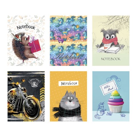 Блокнот МАЛЫЙ ФОРМАТ А7 75x105 мм, 40 л., гребень, фольга, TWIN лак, клетка, "МИКС 5" (6 видов), 099104 114345