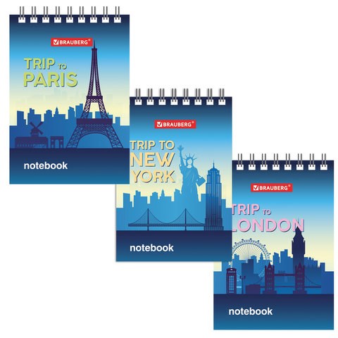 Блокнот МАЛЫЙ ФОРМАТ А7 75х105 мм, 40 л., гребень, картон, клетка, BRAUBERG, "Города", 129856 129856