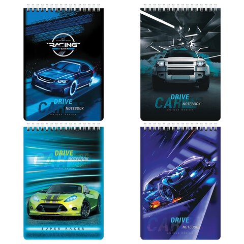 Блокнот А5 (146х206 мм), 60 л., гребень, картон, клетка, BRAUBERG KIDS, "Racing", 114363 114363