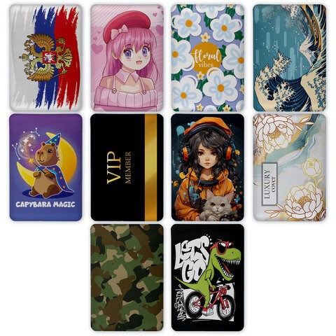 Обложка-карман для карт и пропусков "Cool Mix", 100х65 мм, 10 дизайнов ассорти, ПВХ, STAFF, 238336 238336