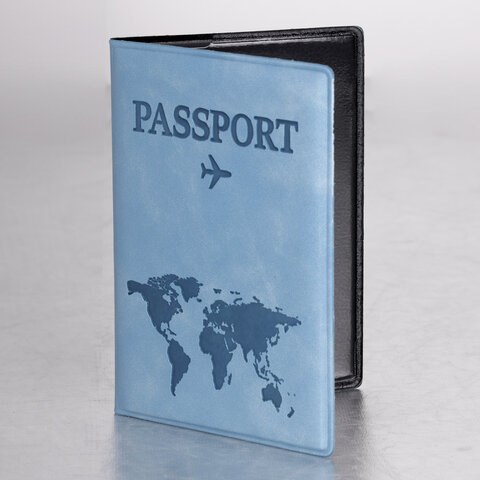 Обложка для паспорта "Passport Map", мягкая экокожа, голубая, STAFF, 238877 238877