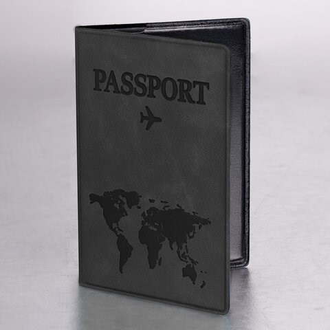 Обложка для паспорта "Passport Map", мягкая экокожа, графитовая, STAFF, 238875 238875
