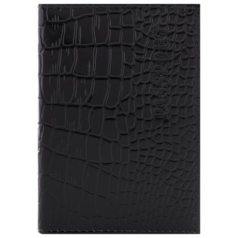 Обложка для паспорта натуральная кожа крокодил, "PASSPORT", черная, BRAUBERG, 237185 237185