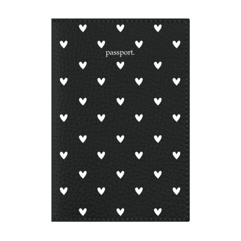 Обложка для паспорта натуральная кожа флоттер, принт "Сердечки", цвет черный, BRAUBERG, 238867 238867