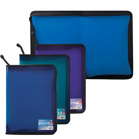 Папка на молнии пластиковая BRAUBERG "Income", А4, 325х230 мм, тонированная, 3 цвета ассорти, 224055 224055