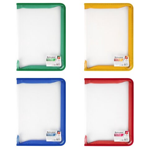 Папка на молнии пластиковая BRAUBERG "Диагональ", А4, 325х230 мм, прозрачная, молния ассорти, 224052 224052