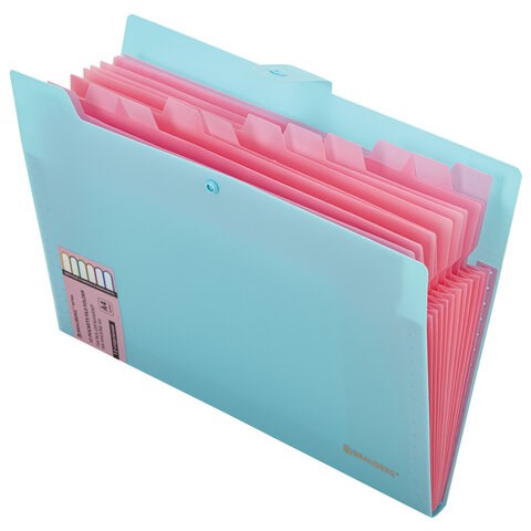 Папка-органайзер на кнопке 12 отделений, BRAUBERG "Extra", А4, голубая с розовым, 271932 271932