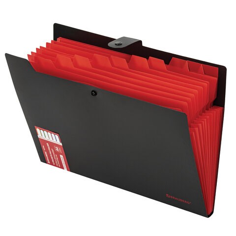 Папка-органайзер на кнопке 12 отделений, BRAUBERG "Extra", А4, черная с красным, 271934 271934