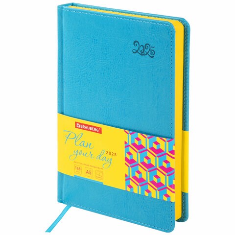 Ежедневник датированный 2025 А5 138x213 мм BRAUBERG "Rainbow", под кожу, бирюзовый, 115800 115800