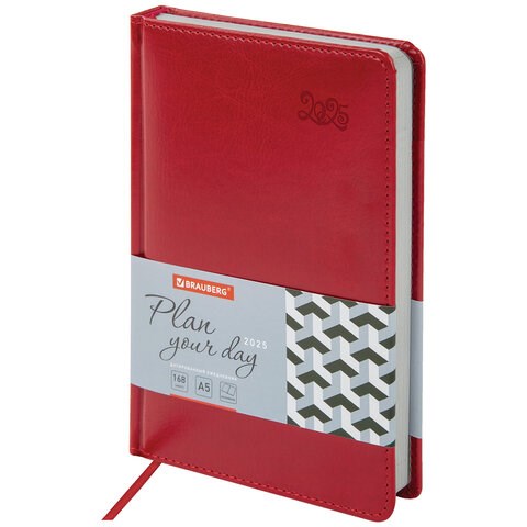 Ежедневник датированный 2025 А5 138x213 мм BRAUBERG "Rainbow", под кожу, красный, 115801 115801
