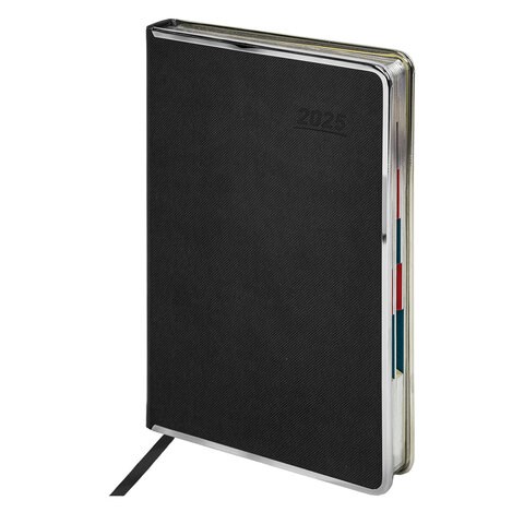 Ежедневник датированный 2025 А5 148х218 мм GALANT "Infinity Silver", под кожу, черный, 115720 115720