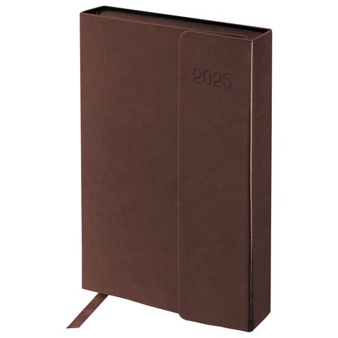 Ежедневник датированный 2025 А5 148х218 мм GALANT "Magnetic", под кожу, клапан, коричневый, 115709 115709