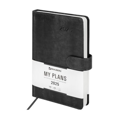 Ежедневник датированный 2025, А5, 138x213 мм, BRAUBERG "Legend", под кожу, застежка, серый, 115793 115793