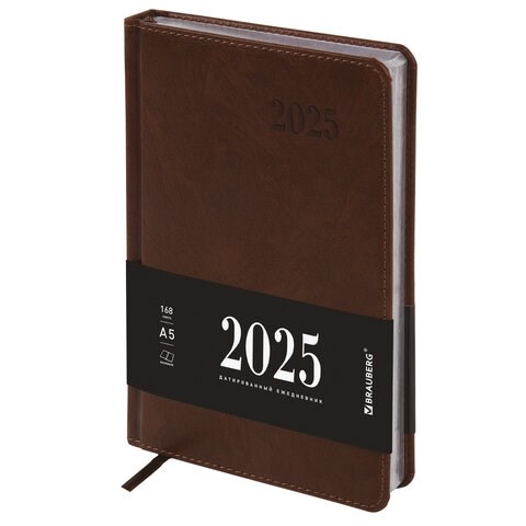 Ежедневник датированный 2025, А5, 138х213 мм, BRAUBERG "Impression", под кожу, коричневый, 115921 115921