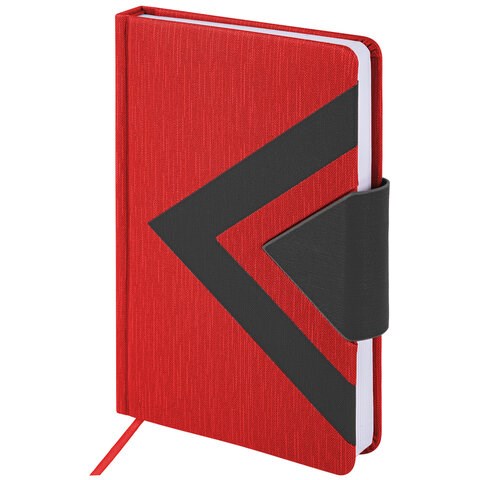 Ежедневник недатированный А5 138x213 мм BRAUBERG "Waves" под кожу, застежка 160 л., красный/черный, 111874 111874