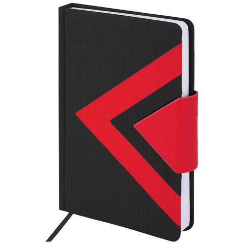 Ежедневник недатированный А5 138x213 мм BRAUBERG "Waves" под кожу, застежка 160 л., черный/красный, 111876 111876