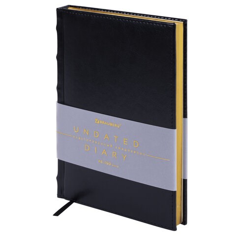 Ежедневник недатированный А5 138х213 мм BRAUBERG "FLAME", под кожу, 160 л., черный, золотой срез, 113426 113426