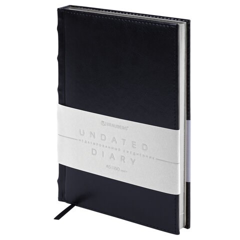 Ежедневник недатированный А5 138х213 мм BRAUBERG "FLAME", под кожу, 160 л., черный, серебряный срез, 113425 113425