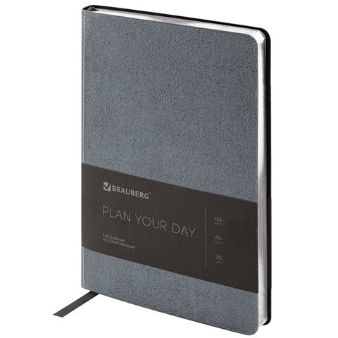Ежедневник недатированный А5 138х213 мм BRAUBERG "Metallic", под кожу, 136 л., гибкий, графитовый, 113375 113375