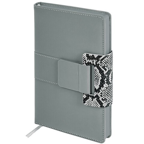 Ежедневник недатированный А5 138х213 мм, BRAUBERG "Safari", под кожу, магнит, 160 л., Snake, серый, 116594 116594