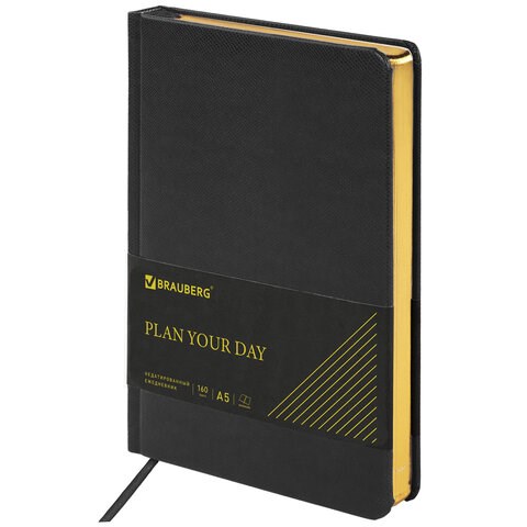Ежедневник недатированный А5, 138х213 мм, BRAUBERG "Iguana" под кожу, 160 л., черный, 125089 125089