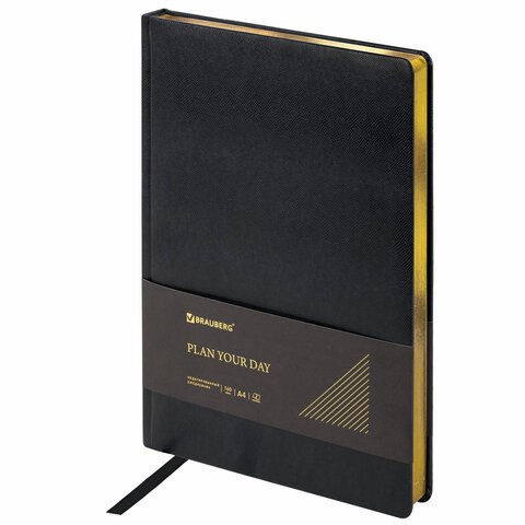 Ежедневник недатированный БОЛЬШОЙ ФОРМАТ 210х297 мм, А4, BRAUBERG "Iguana", под кожу, 160 л., черный,114452 114452