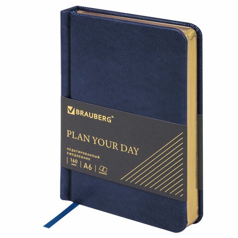 Ежедневник недатированный МАЛЫЙ ФОРМАТ 100x150 мм, А6, BRAUBERG "Iguana", под кожу, 160 л., синий, 114467 114467