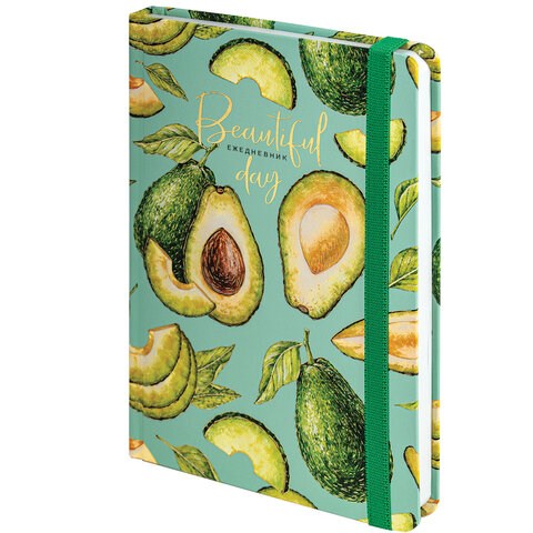 Ежедневник недатированный с резинкой А5 (145х203 мм), BRAUBERG, твердый, фольга, 128 л., "Avocado", 114563 114563