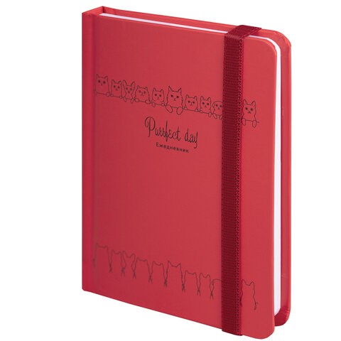 Ежедневник недатированный с резинкой, МАЛЫЙ ФОРМАТ А6 (109х148 мм), BRAUBERG, 128 л., "Котики", 114571 114571