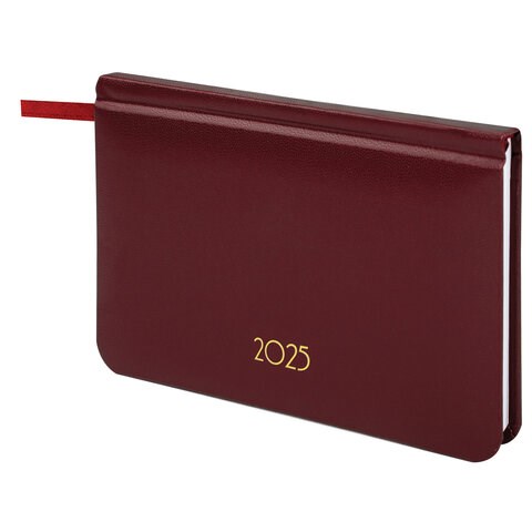 Еженедельник датированный 2025 МАЛЫЙ ФОРМАТ 95х155 мм А6, BRAUBERG "Select", балакрон, бордовый, 115984 115984