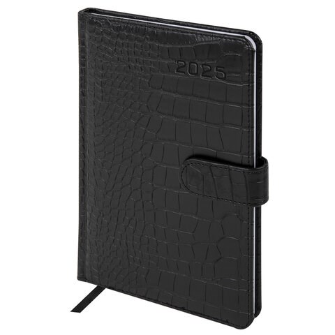 Еженедельник датированный 2025, А5, 145х215 мм, BRAUBERG "Party", под кожу, черный, 115970 115970