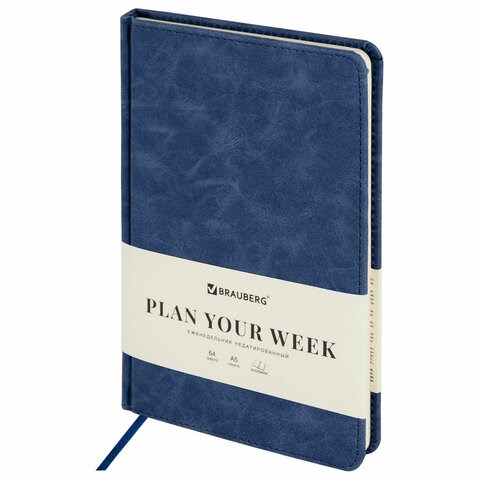 Еженедельник недатированный А5 145х215 мм BRAUBERG "Status", под кожу, 64 л., темно-синий, 113371 113371