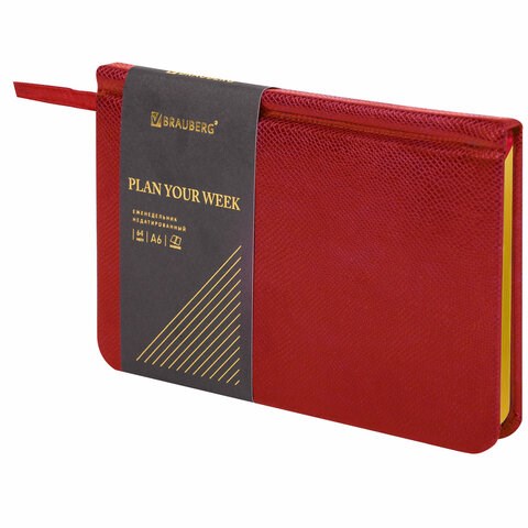 Еженедельник недатированный МАЛЫЙ ФОРМАТ 95х155 мм, А6, BRAUBERG "Iguana", под кожу, 64 л., красный, 114481 114481