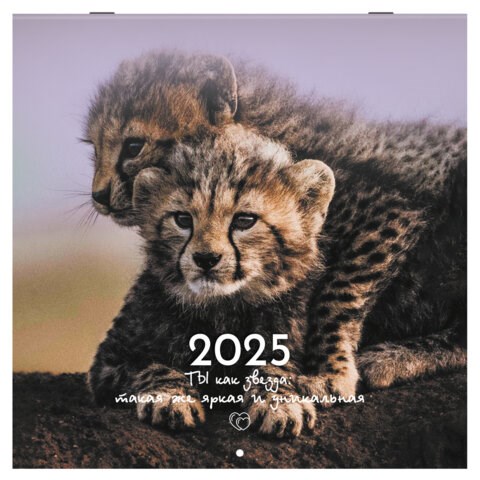 Календарь настенный перекидной на 2025 г., BRAUBERG, 12 листов, 29х29 см, "Детёныши", 116171 116171