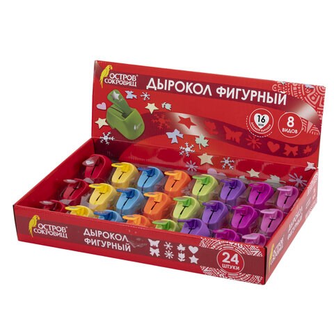 Дырокол фигурный 1 шт., диаметр вырубки 16 мм, 8 видов ассорти, ОСТРОВ СОКРОВИЩ, 665225 665225