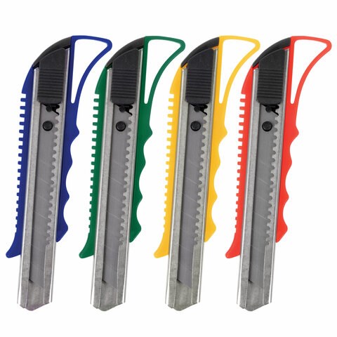 Нож канцелярский 18 мм STAFF "Profit", усиленный, металлические направляющие, автофиксатор, ассорти, 237083 237083