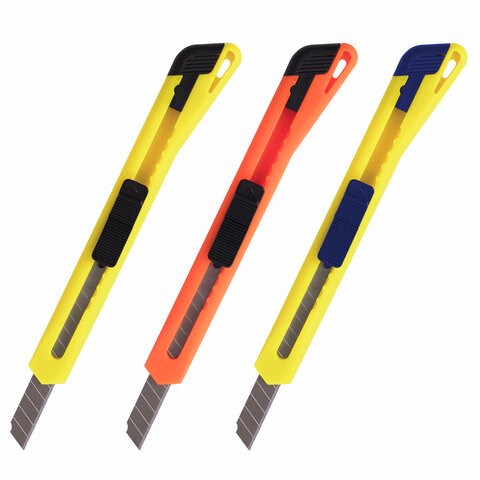 Нож канцелярский 9 мм BRAUBERG "Classic", фиксатор, корпус ассорти, упаковка с европодвесом, 230914 230914