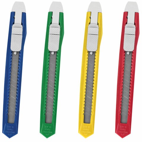 Нож канцелярский 9 мм STAFF "Basic Economy", фиксатор, клип, корпус ассорти, 237080 237080