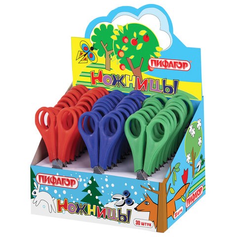 Ножницы ПИФАГОР, 135 мм, с линейкой, ассорти, в дисплее, 230936 230936