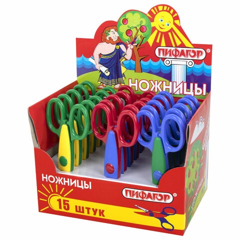 Ножницы ПИФАГОР, 135 мм, фигурное лезвие, ассорти, в дисплее, 230938 230938