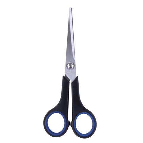 Ножницы BRAUBERG "Soft Grip", 165 мм, черно-синие, резиновые вставки, 3-х сторонняя заточка, 230761 230761